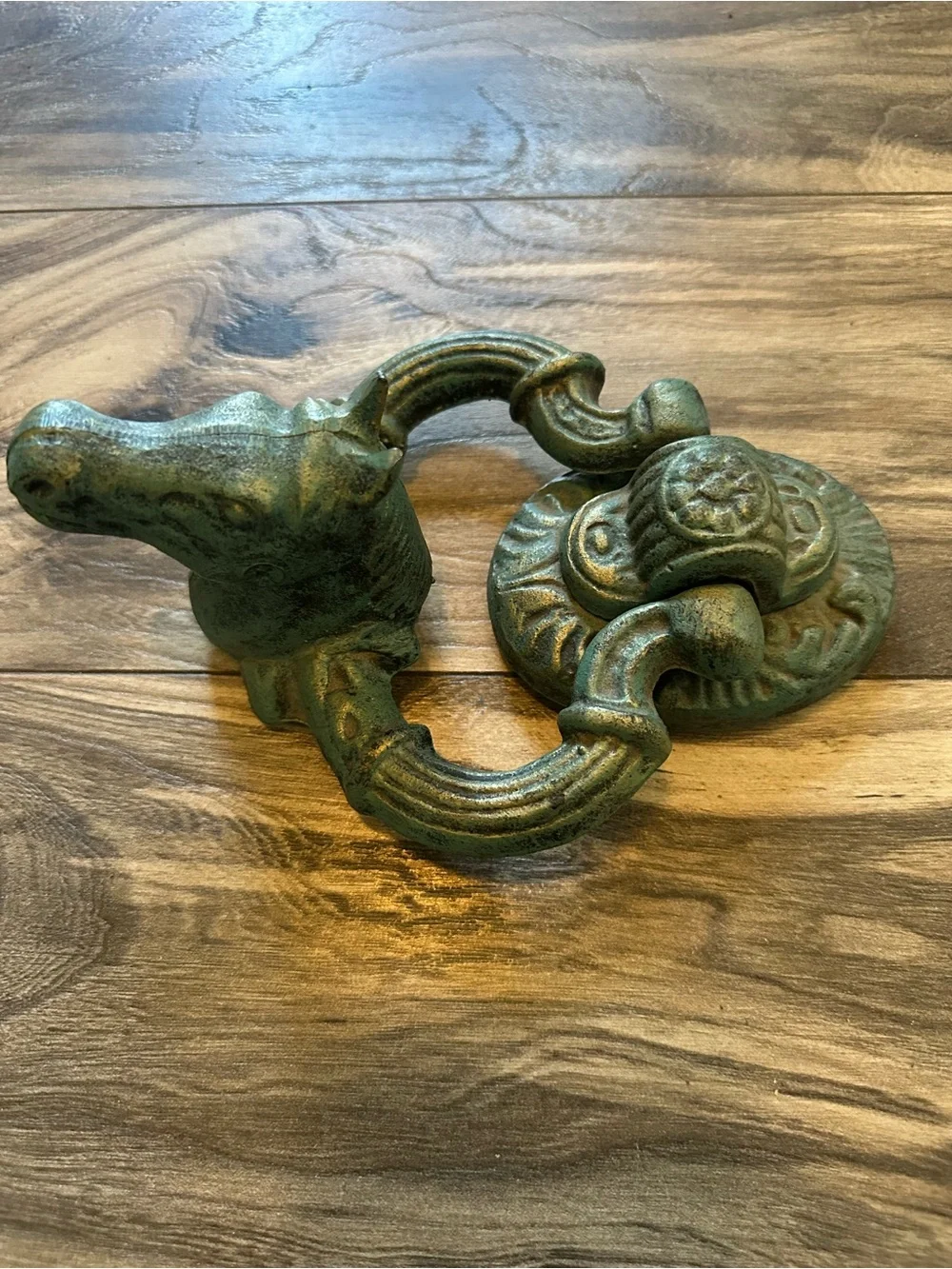 Green Patina Style Horse Door Knocker Equestrian Metal Heavy